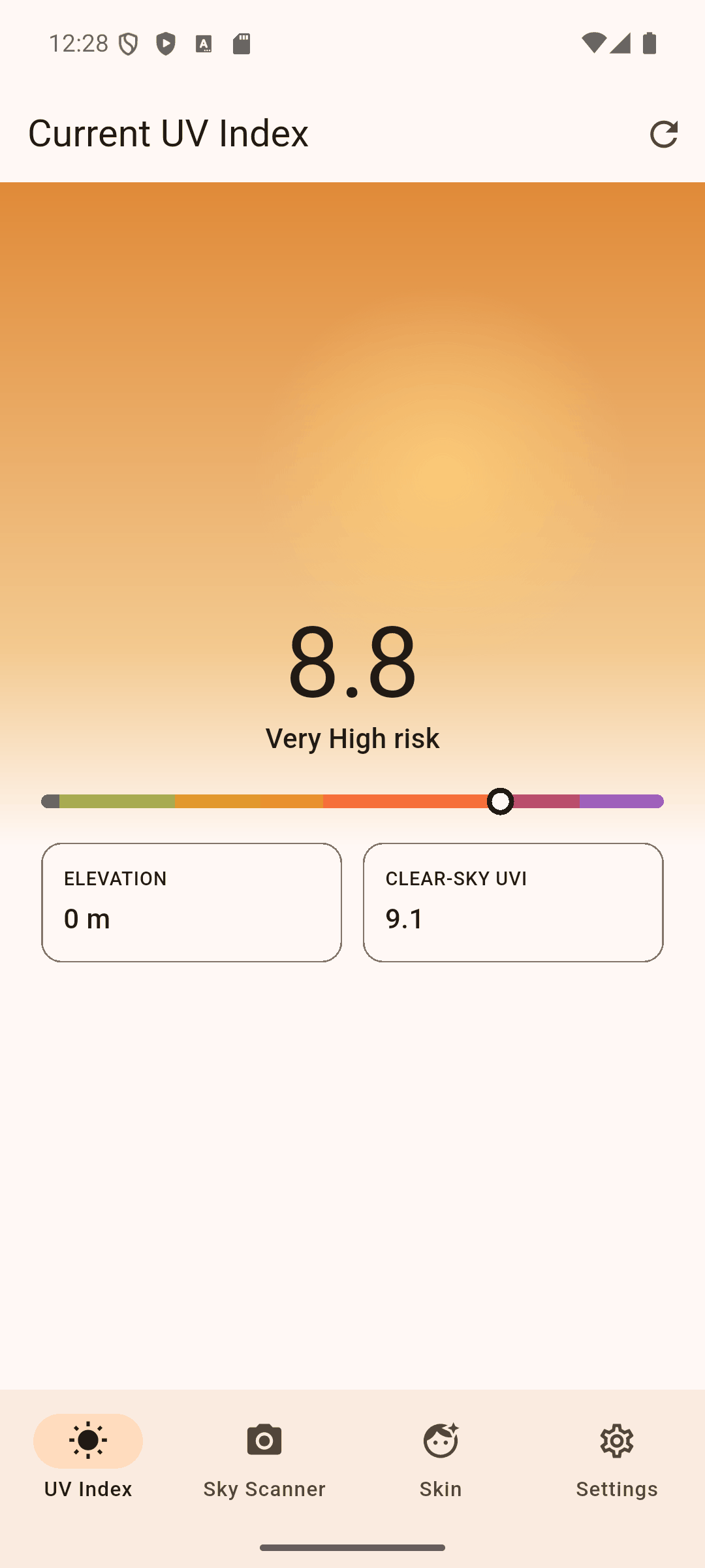 The safe sun time card on the UV index screen